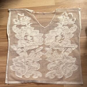 Elegant White Floral Mesh Swim Cover-Up